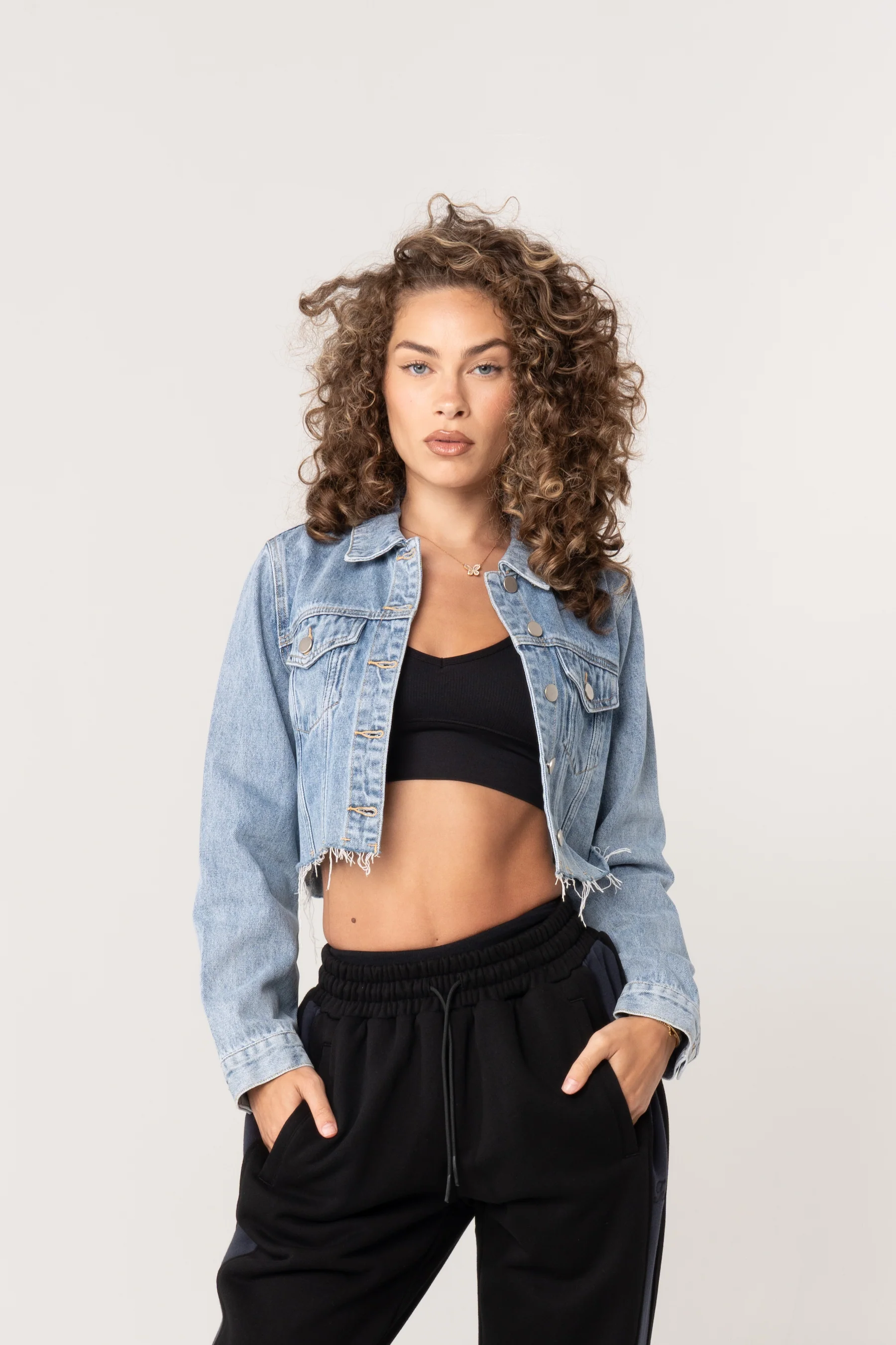 WOMEN'S CROPPED DENIM JACKET - DENIM - Image 5