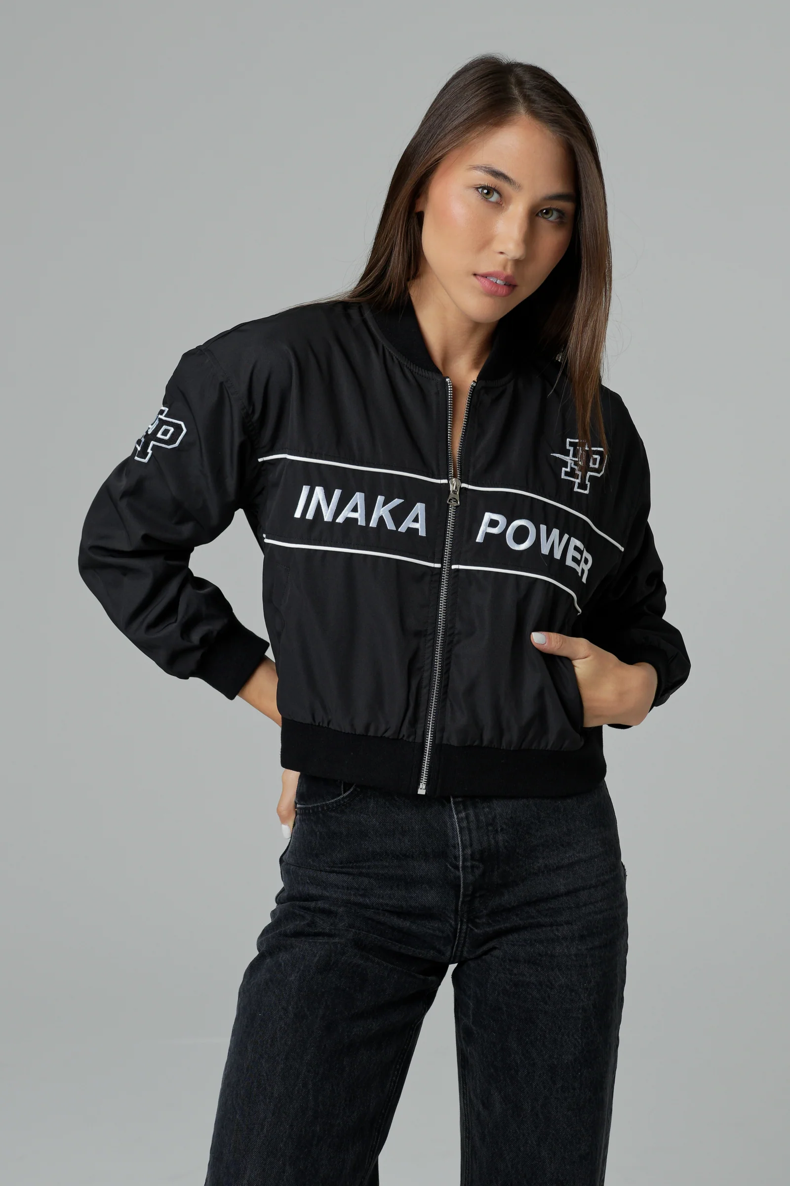 WOMEN'S CROPPED BOMBER - JET BLACK - Image 3
